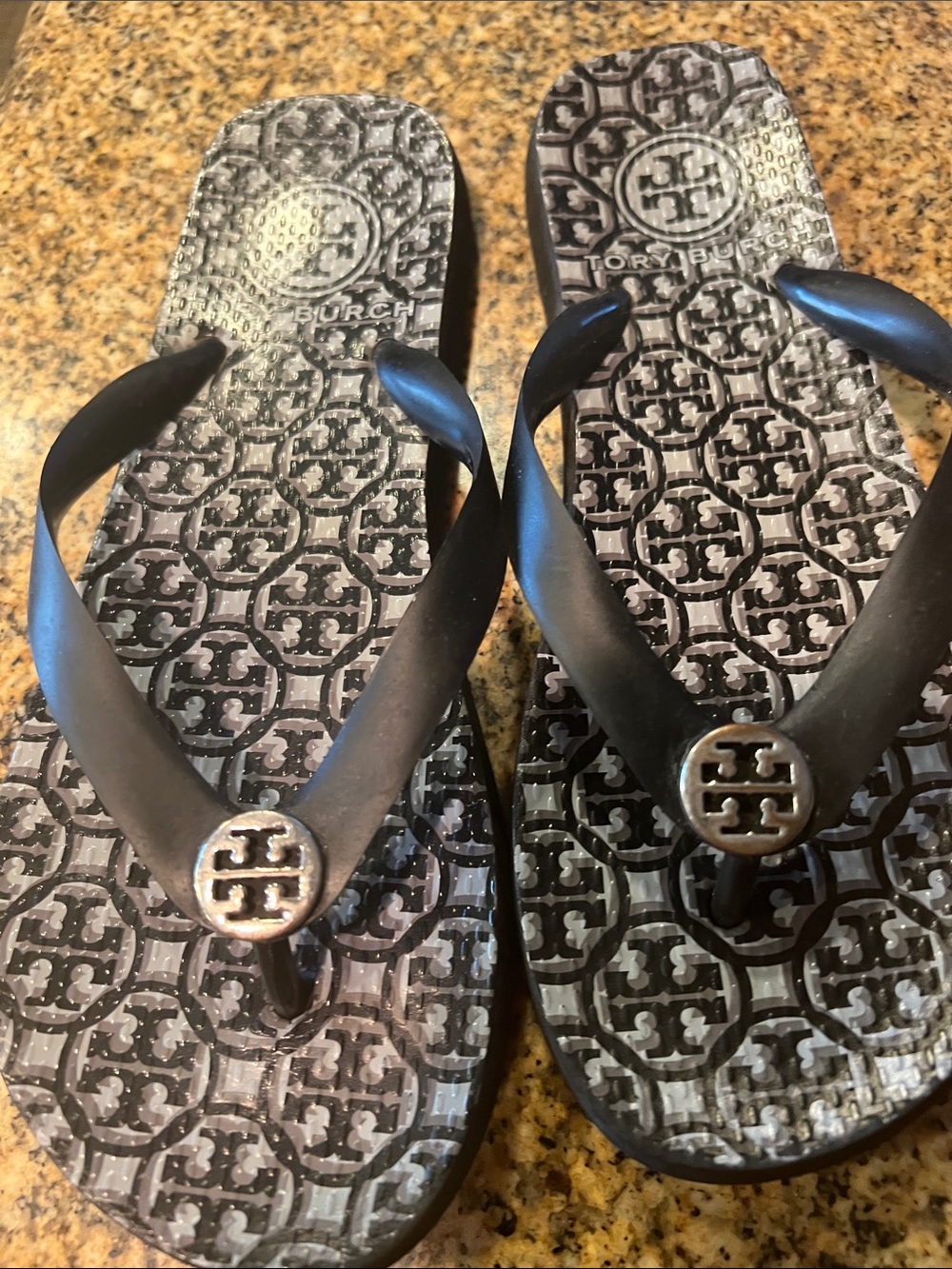 Tory Burch Black Logo Medallion Flip Flops